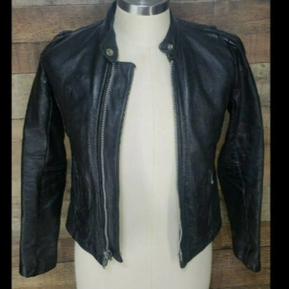 Vanson Associates Black Leathers Motorcycle Jacket Cafe Racer Women's Size 6